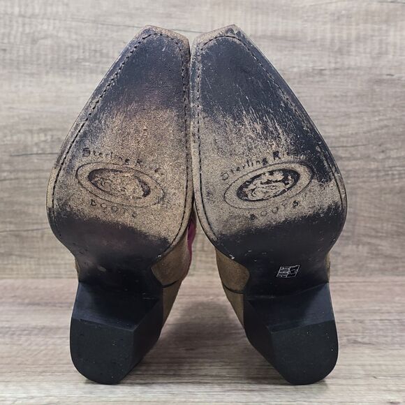 Sterling River Women's Size 9 B Brown Suede Shimmer Pink Western Cowgirl Boots - Picture 10 of 11